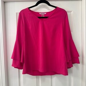 BYCARD Women's Vibrant Pink Bell Sleeve Blouse